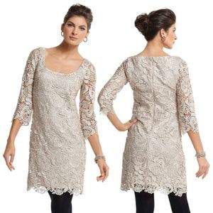 WHBM 3/4-Sleeve Champagne Gold Lace Shift Dress